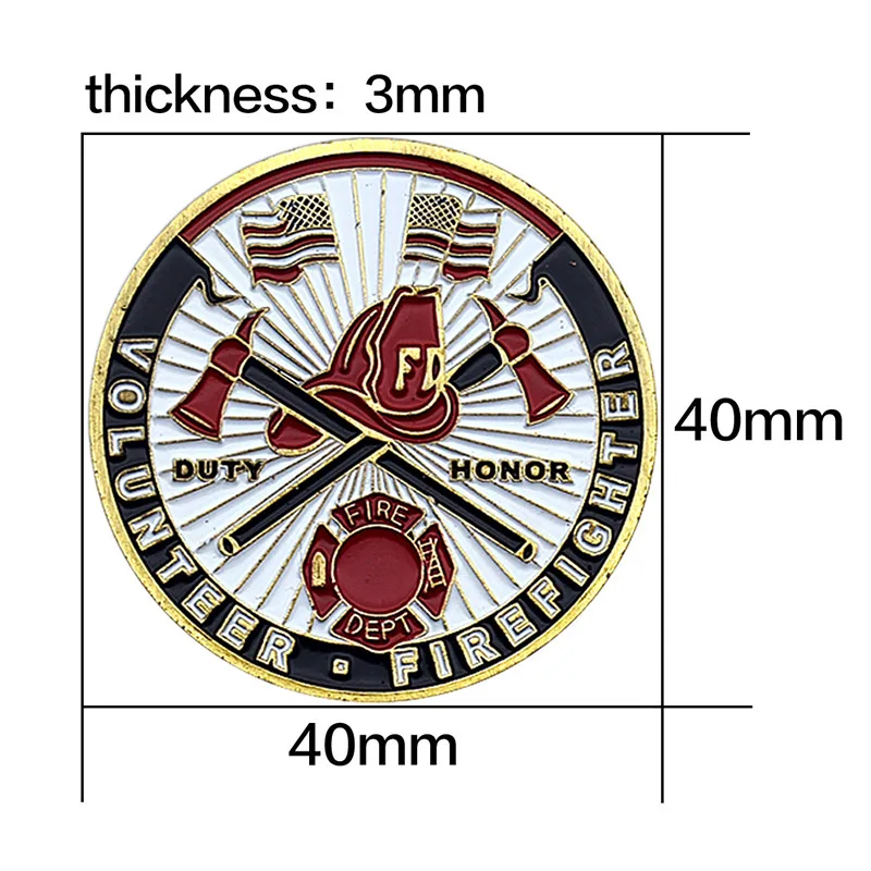 Volunteer Firefighter Collectible Replica Commemorative Coin Color Printing Challenge Metal Coins For Friends Ornament