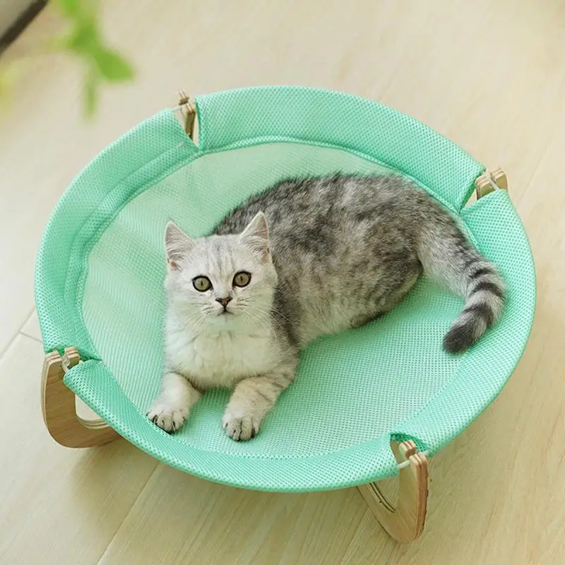 

Cat bed Pet Hammock Bed Wooden Elevated Pet Summer Hammock Breathable Free-Standing Sleeping Bed Indoor Outdoor Pet Supplies