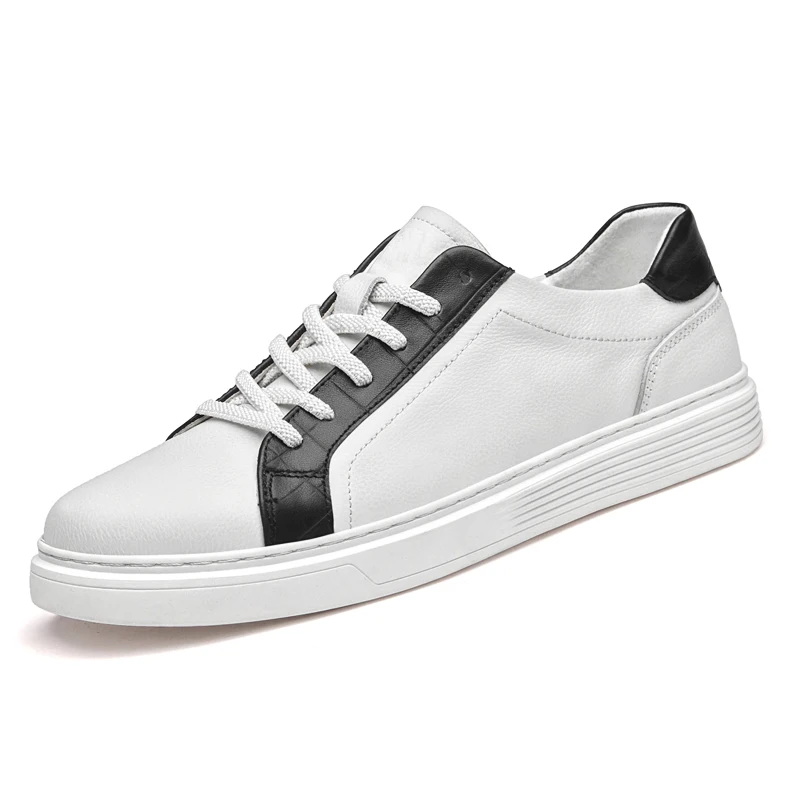 

Black and white double-color men's leather shoes, sneakers, casual shoes, hiking shoes, outdoor shoes, driving shoes