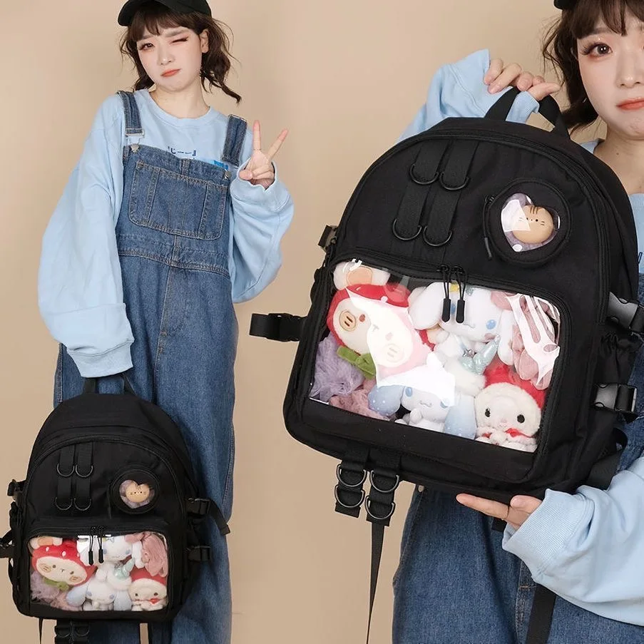 女の子とティーンエイジャーのための透明な愛のハートのランドセル、コラージュスタイル、itabag kawaiiバックパック、jkラップトップバッグ、女性、新しい、2024