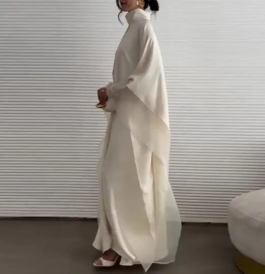 

Women Dresses 2026 Spring Autumn New Solid Color Stand Up Collar Batting Long Sleeve Elegant Temperament Long Dress