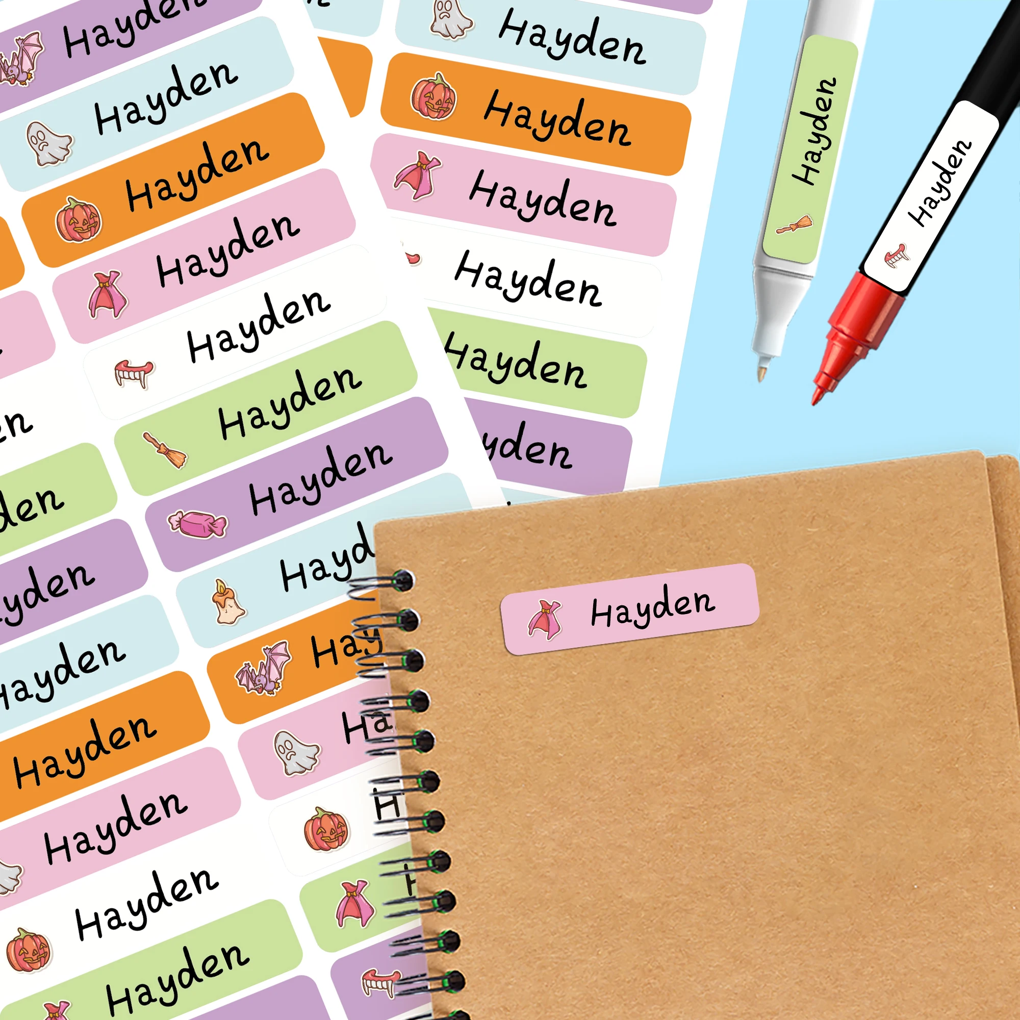 126/168pcs cartoon Personalized Name Stickers Textbook Tag Textbook Label Customizable Patches For Office Supplies