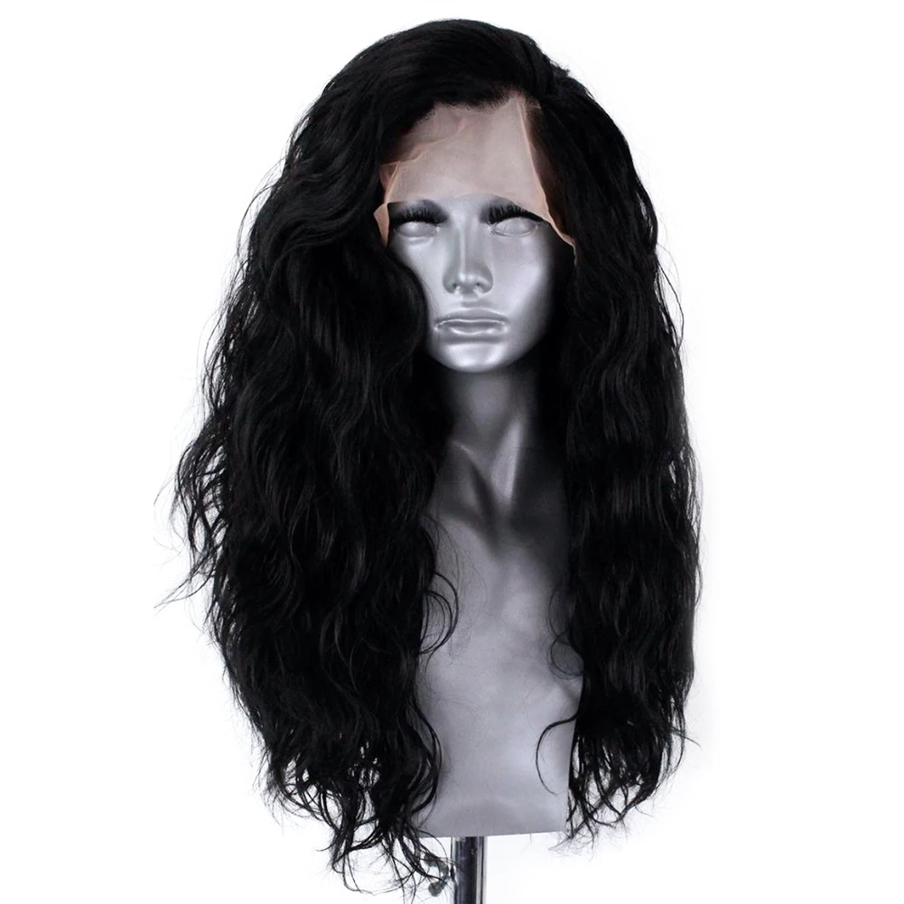 13X4 Ingwer-Synthetik-Lace-Front-Perücke, langes gewelltes schwarzes Haar, Cosplay-Spitzenperücken für Frauen, blonde hitzebeständige Faser, leimlose Perücke – Detail 4