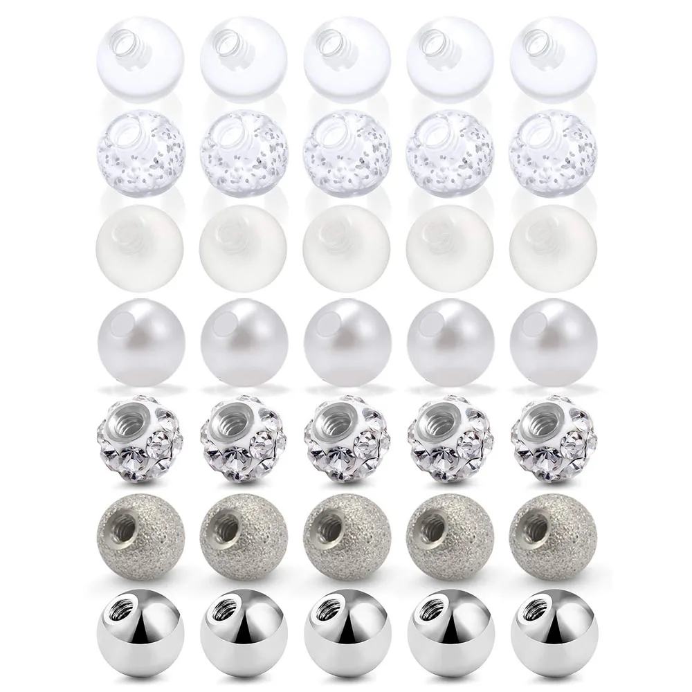 5PCS 14G 16G Replacement Ball Body Jewelry Stainless Steel Clear Acrylic Ball for Piercing Bar Barbell Studs Parts Diameter 5mm