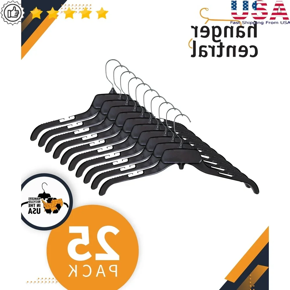 

Recycled Heavy Duty Plastic Shirt Hangers with Chrome Swivel Hooks Durable and Slim Closet Space Saver 25 Pack