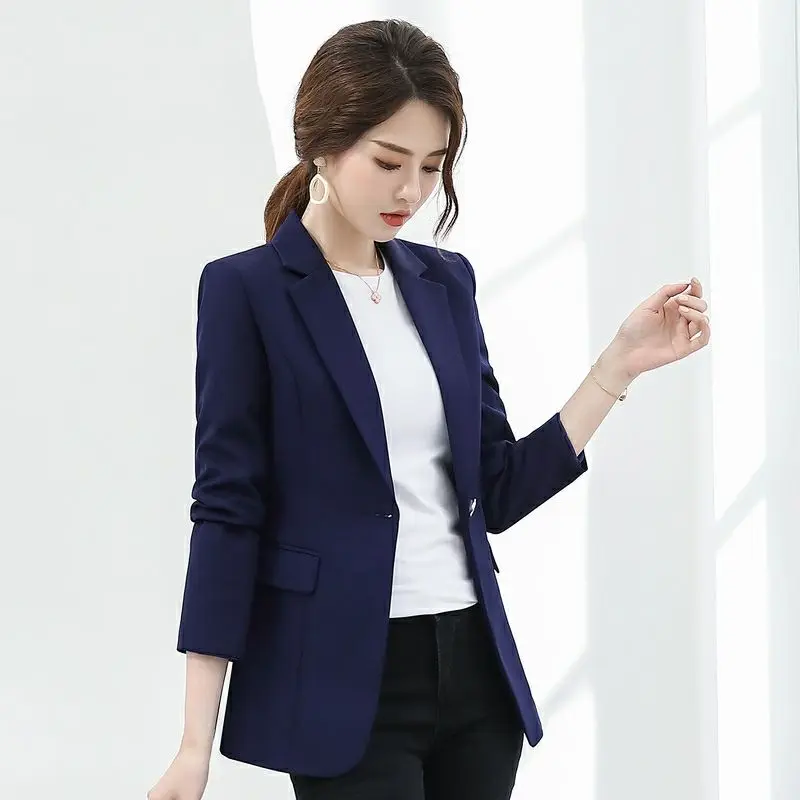 Spring and Autumn Basic Blazer Women's Button Fashion Solid Color Slim Fit Jacket Women's New Product Coat Korean Edition 2023