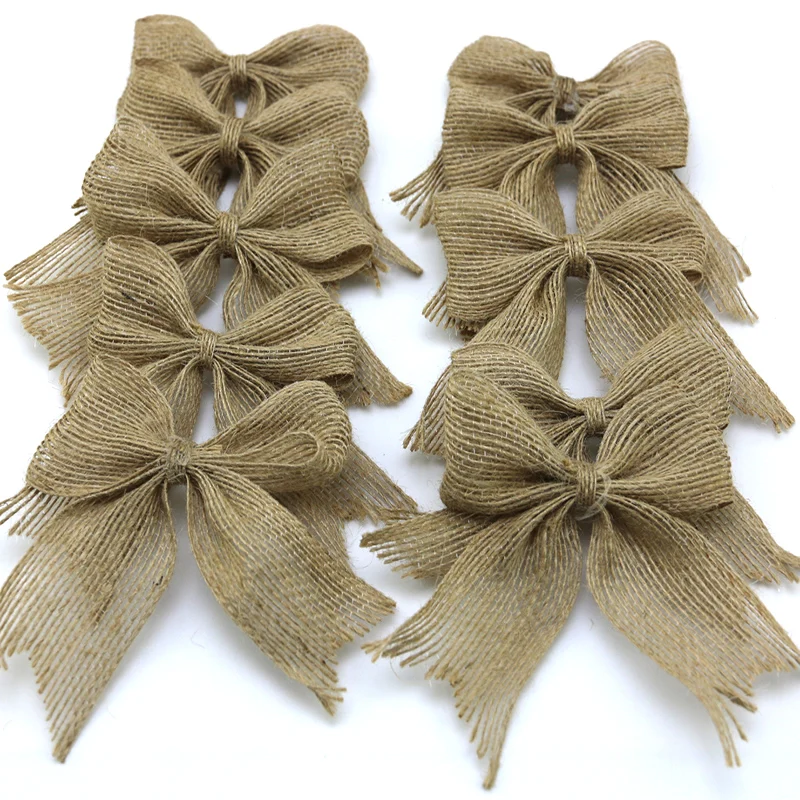 (10 Pcs/pack) 8*9cm Natural Linen Linen Bow Tie Gift Box Bag Clothing Decoration Accessories Home Furnishing Handmade DIY