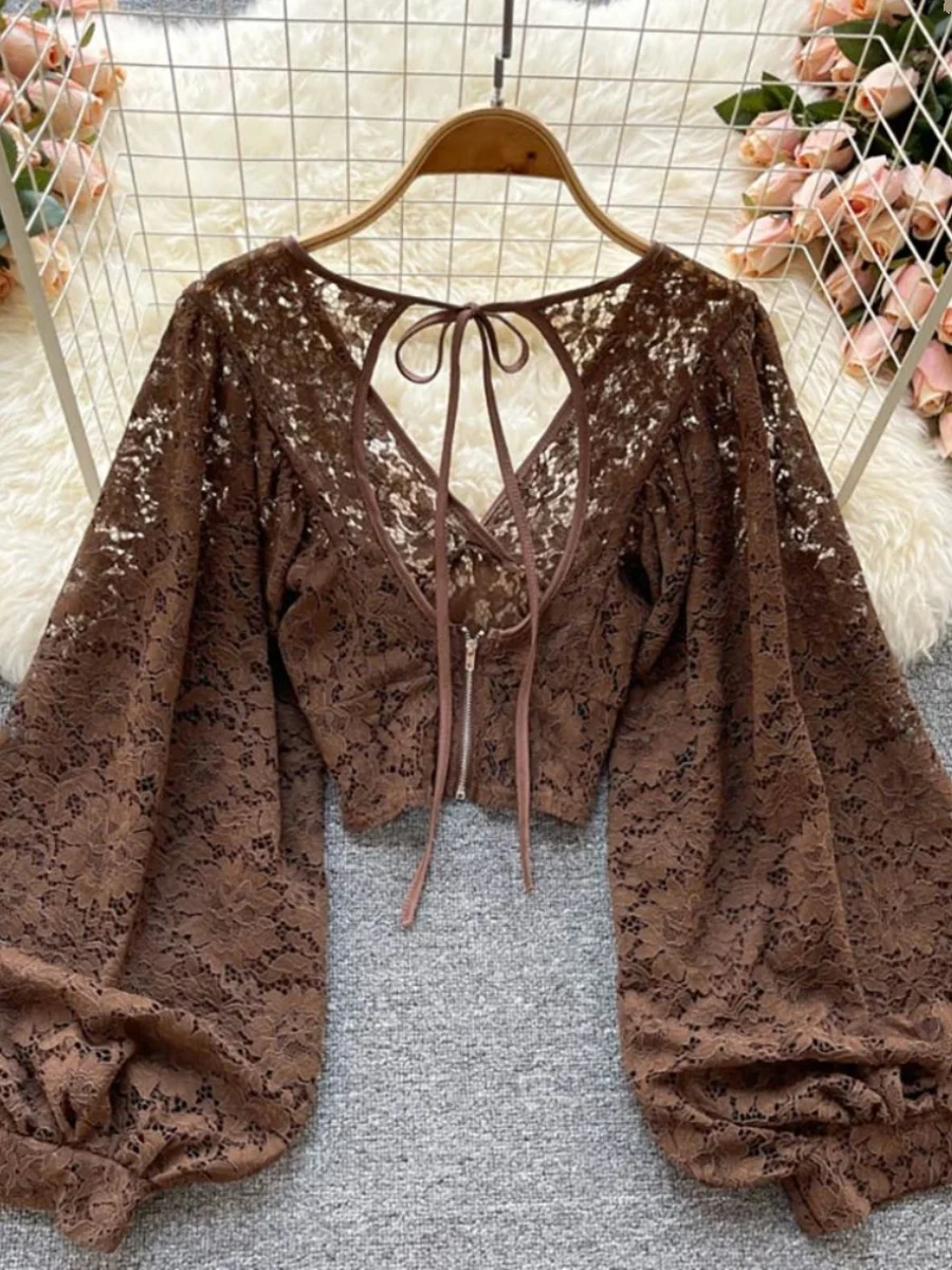 ストリートスタイル ロング丈 オープンバスト トップス レディース ブラウス 202 ポリエステル生地 スリムフィット ボタン飾り 無地