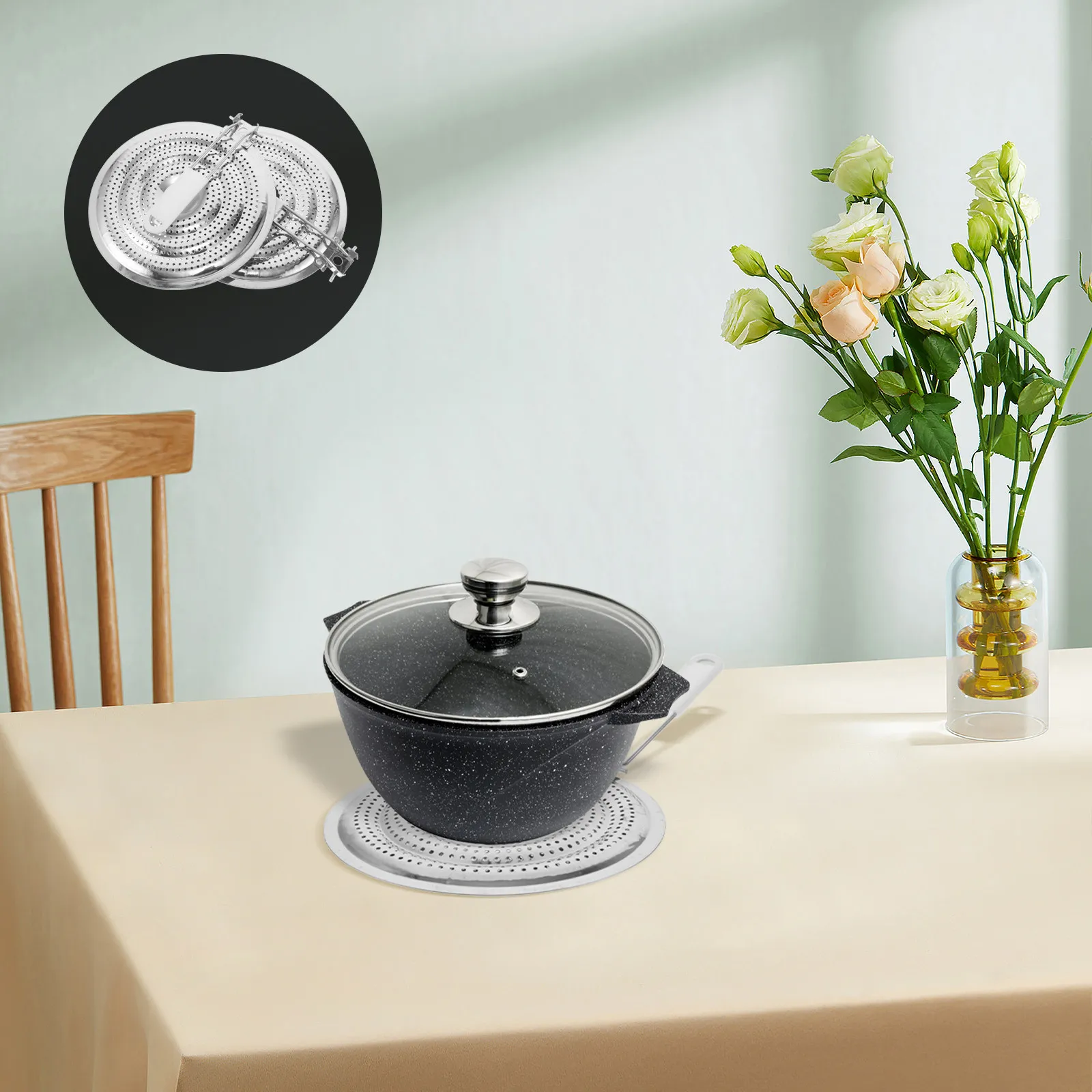 2Pcs Heat Diffuser Plate Anti Burning Pot Protector Stainless Steel Flame Tamer Gas and Induction Stove Simmer Ring Low Simmer