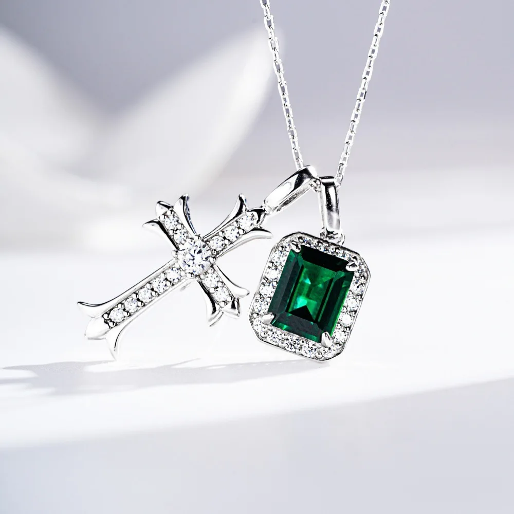 Cross-border European and American PT950 platinum-Emerald Cut necklace for women on the clasp, zirconium pendant wholesale