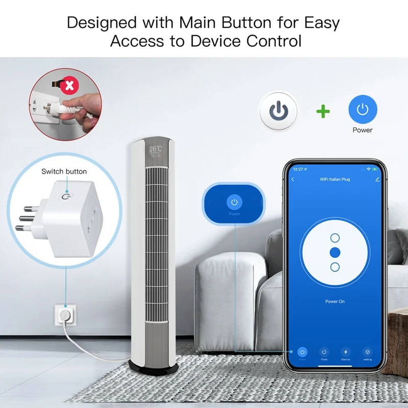 Tuya WiFi Plug Inteligente, Plug Italiano, Controle de Voz, Monitor de Energia, Tomada Temporizador para Alexa, Google Home, Vida Inteligente, 16A