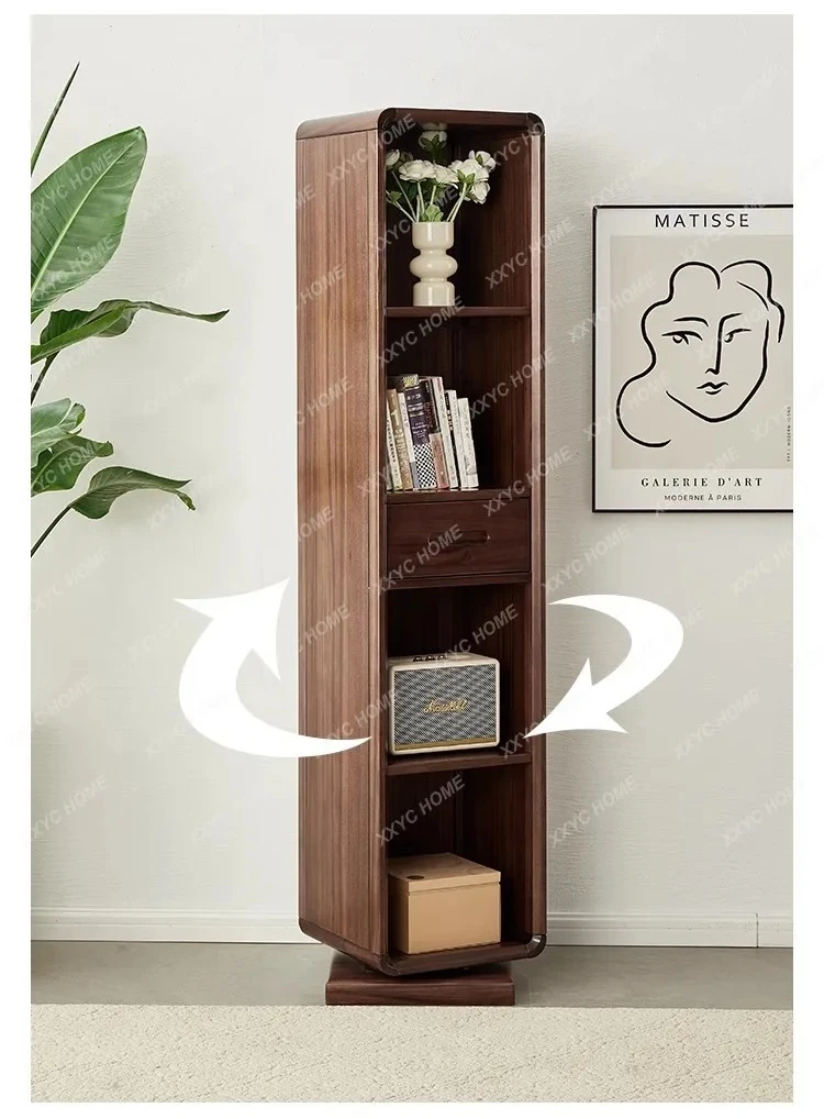 A  Villa haute couture North American black walnut floor mirror rotatable bookcase multifunctional locker full-length mirror