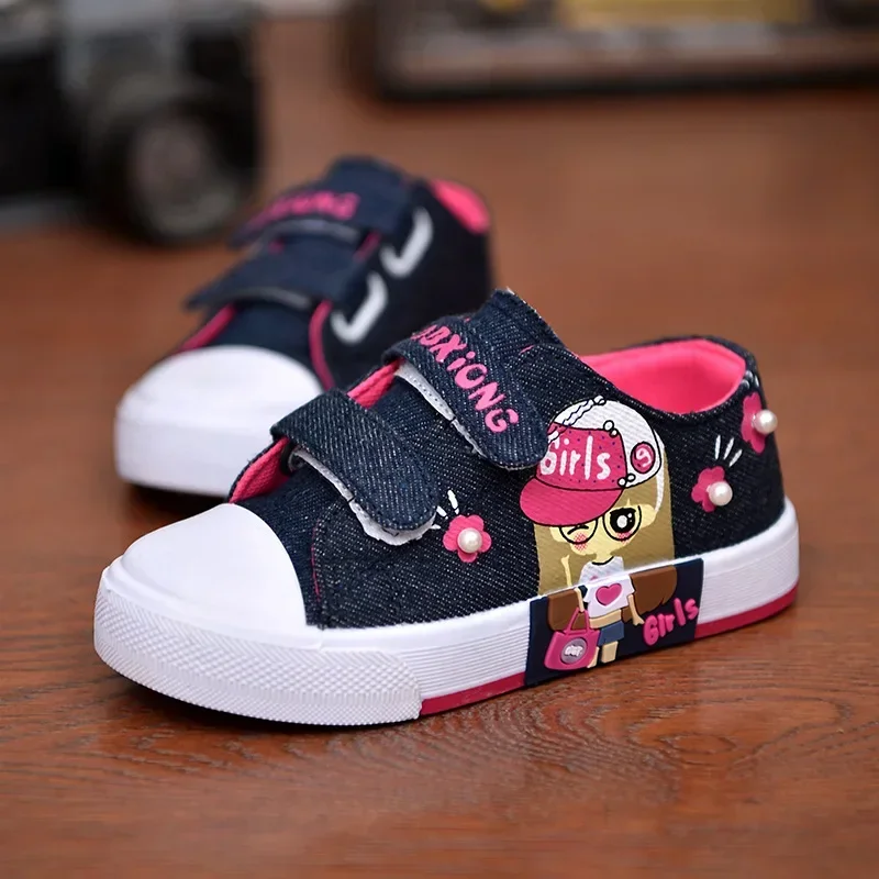 Children Canvas Shoes Fashion Cartoon Girl Princess Flat Board Shoe Four Seasons Sports Running Kid Sneaker Toddlers Tennis Shoe