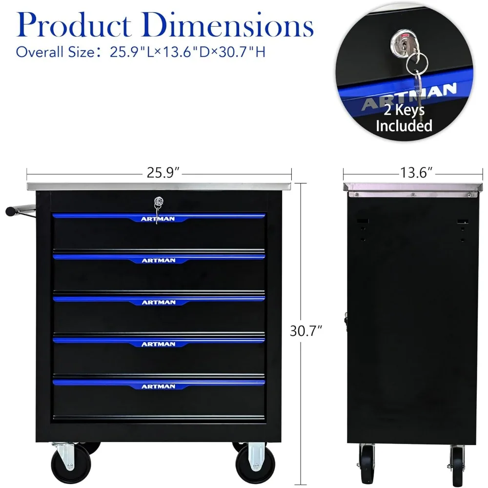 5 Drawers Tool Cart on Wheels,Lockable Multifunctional Rolling Tool Chest with Storage Box,Drawers Rolling Tools Trolley Case fo
