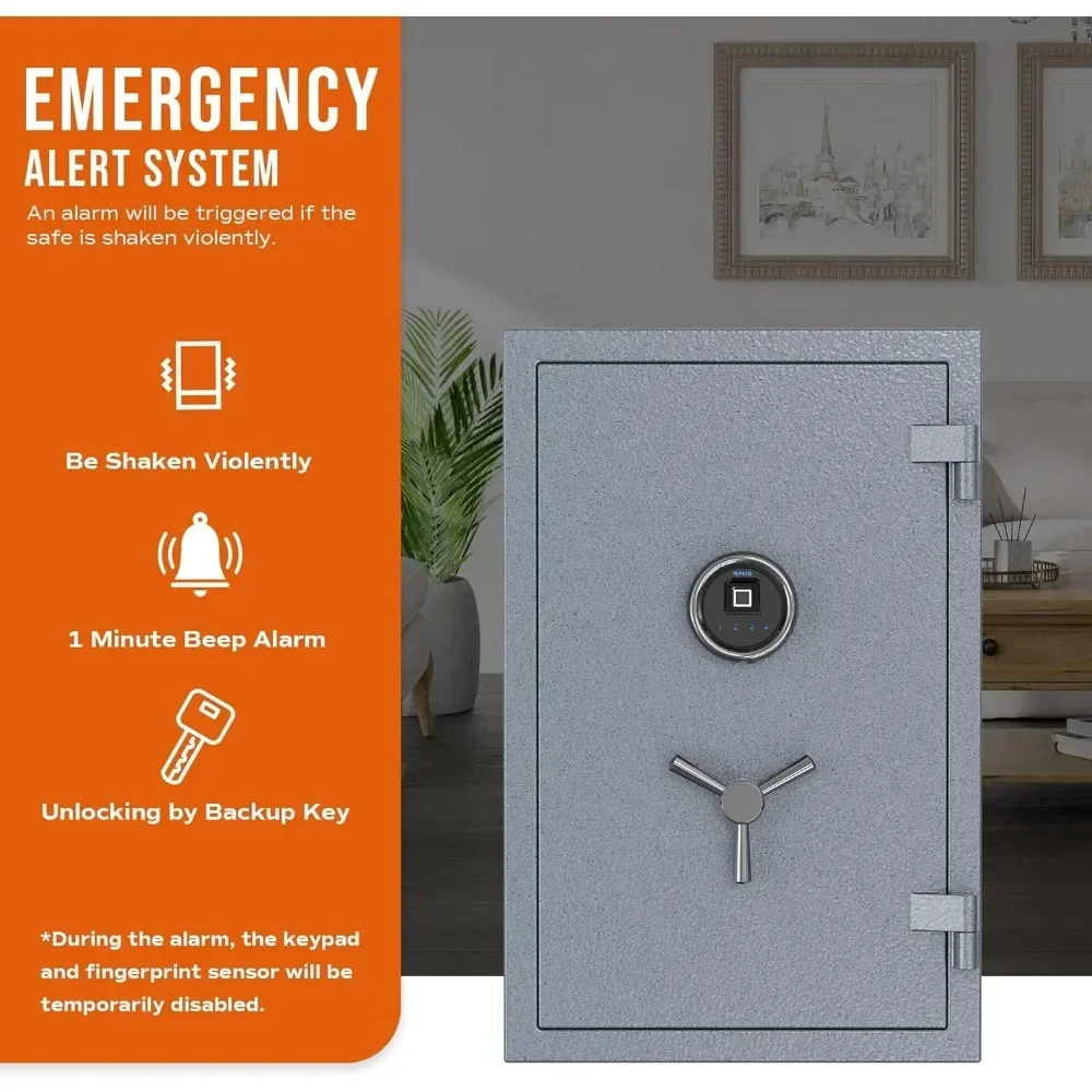 Caja de Seguridad Biométrica de lujo, caja fuerte impermeable a prueba de fuego con pantalla táctil, estante extraíble y mango de seguridad de 3 radios, huella Digital