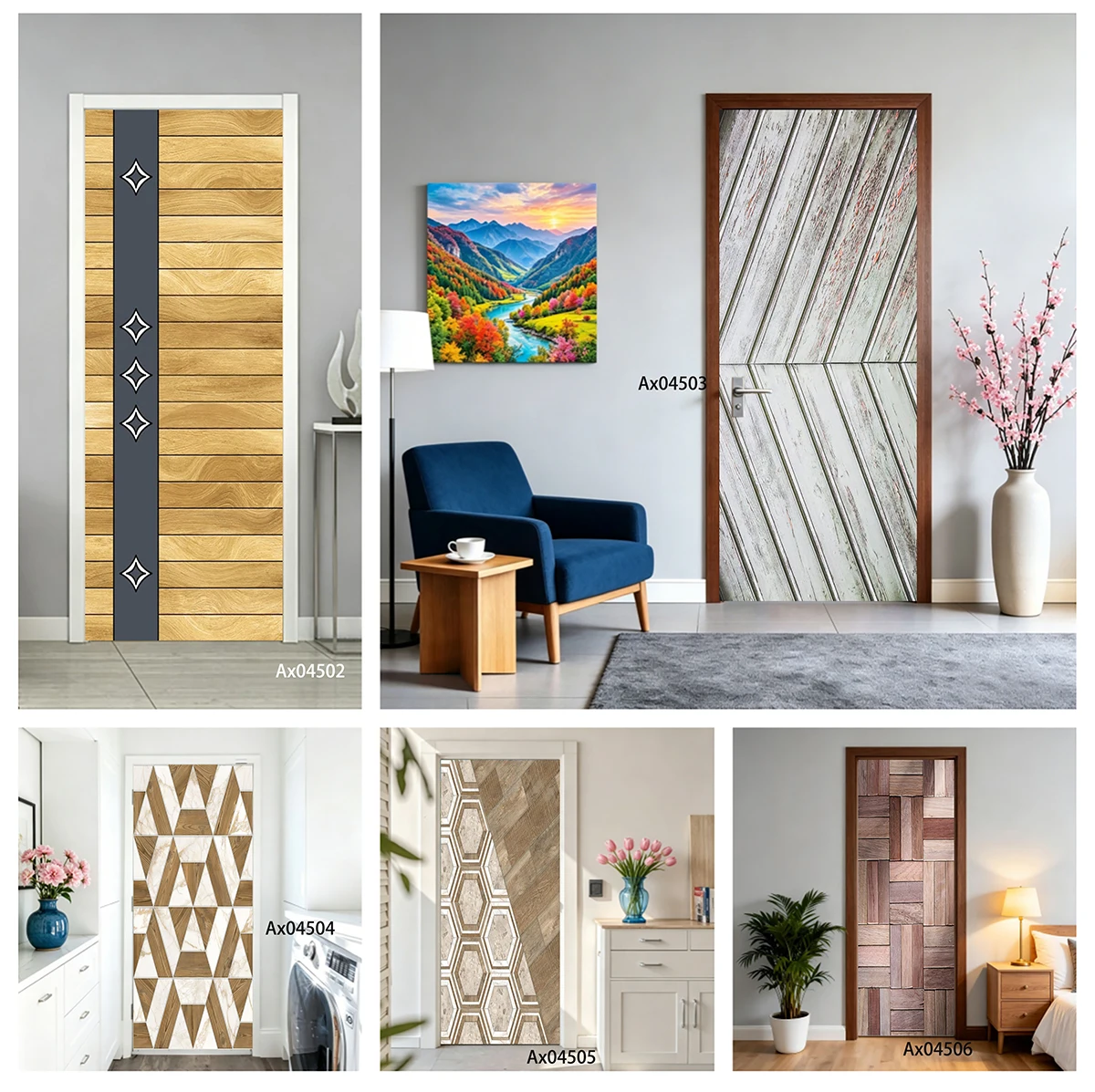 Irregular Triangle Patchwork Natural Wood Door Sticker