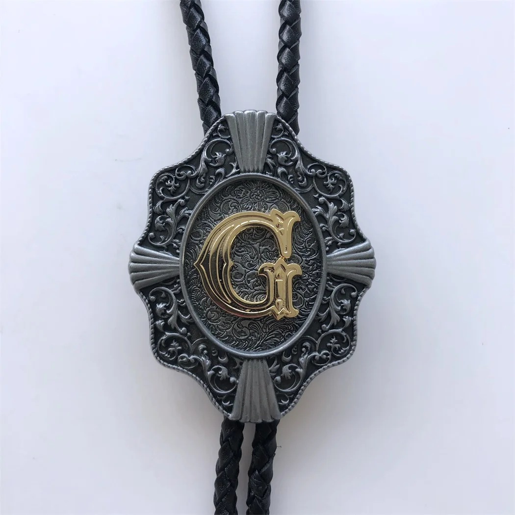 Western Cowboy Men Bolo Tie Initial Letter G Wedding Bolo Tie also Stock in US BOLOTIE-WT078G Free Shipping