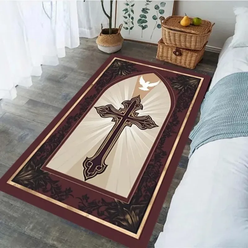 Non-slip Christian Cross Rug, Prayer Mat for Living Room Bedroom Decor