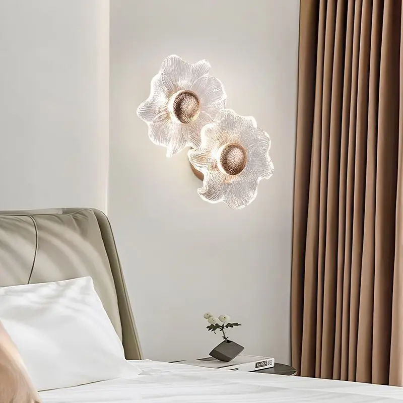 Nordic Restaurant Flower Glass Led Wall Lamps Single/double/three Heads Light Modern Coffee Living Room Bedroom Bedside Sconces