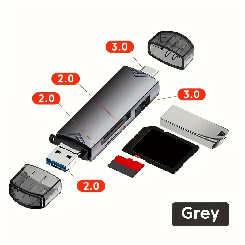 6 In 1 USB 3.0  Type C Micro Card Reader U Disk Tf/Sd Flash Drive Memory Reading Adapter For Phone Laptop Notebook PC Computer