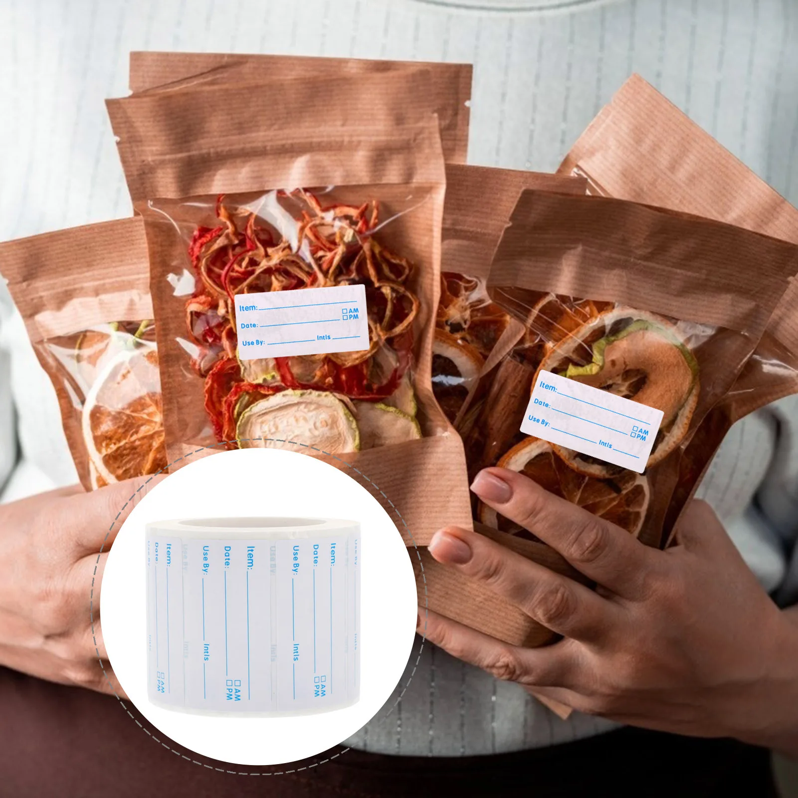 

500Pcs Writable Food Date Stickers Peel Off Label for Kitchen Storage Jars Bottles English Food Classified Sticker