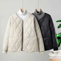 Autumn Winter Quilted Jacket Warm Women Parkas Lightweight Cotton-padded Jacket Long Sleeve Single-breasted Chic Coat Windproof