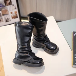 2023 New Simple antiscivolo Children Fashion Versatile Soft Girls stivali alti Chic PU Back Zipper Unique Elegant Kids Princess Boots