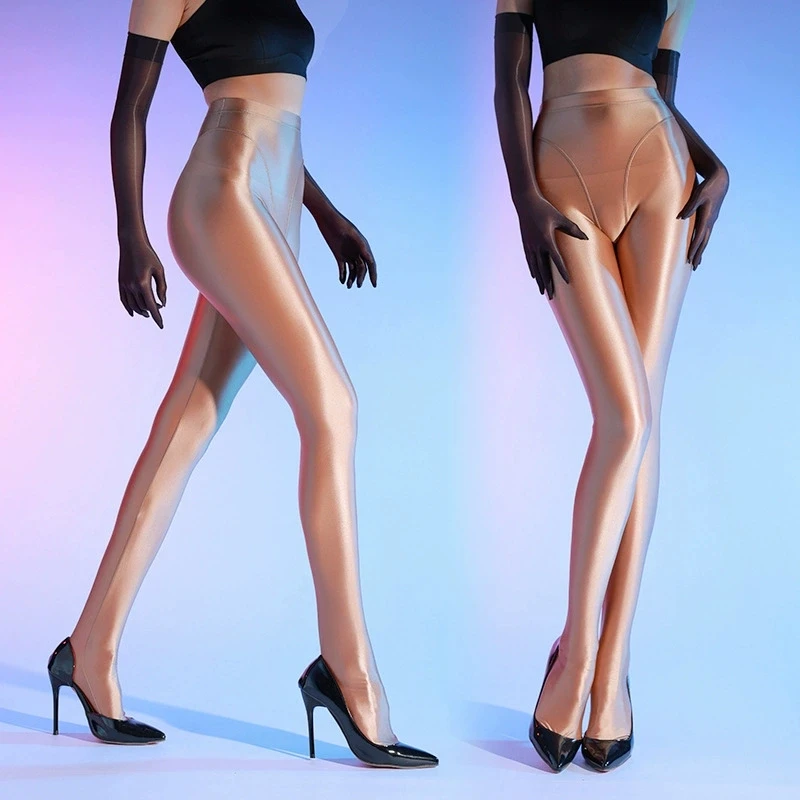 80D Glossy Satin Pencil Pants Plus Size Triangle Crotch Shaping Pantyhose Women Yoga Sports Leggings Hot Pole Dance Clubwear