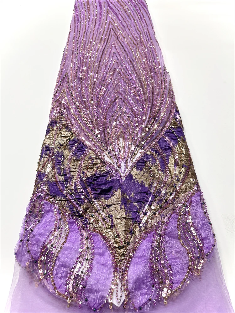 Latest African Sequins Lace Fabric 2026 High Quality Lace Embroidery Beaded Mesh Fabric 5 Yards for Women Party Dress