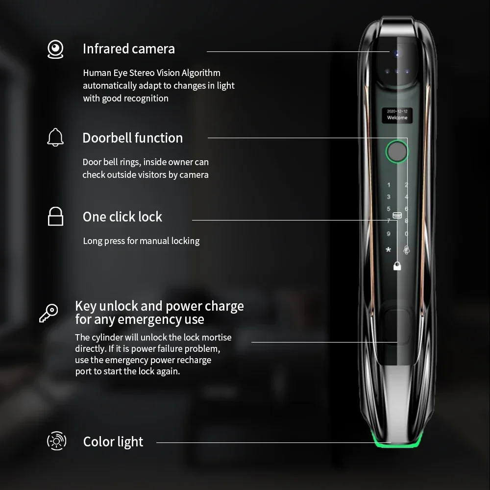 005multi função câmera de segurança fechadura da porta inteligente tuya wifi cartão senha acesso remoto bloqueio reconhecimento facial