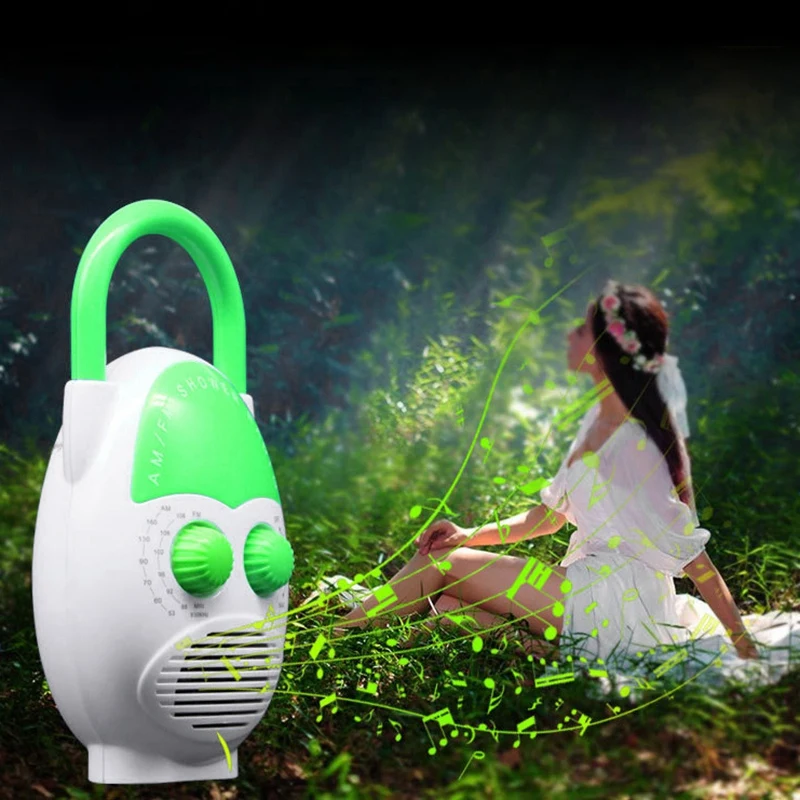 Mini AM FM Portable Shower Radio Waterproof Speaker Bathroom Radio Adjustable Volume Insert Card