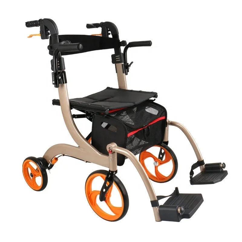 Rollator Walker Four-wheeled Vehicle Shopping Cart Walker Elderly Assisted Travel Manual Multi-function