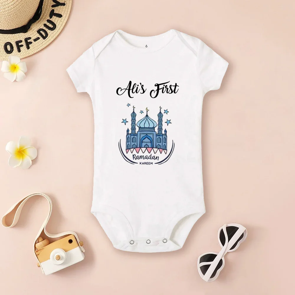 Personalised 1st Ramadan Baby Bodysuit Custom Infant Short Sleeve Jumpsuit Eid Boys Girls Clothes Islamic Muslim Holiday Outfits