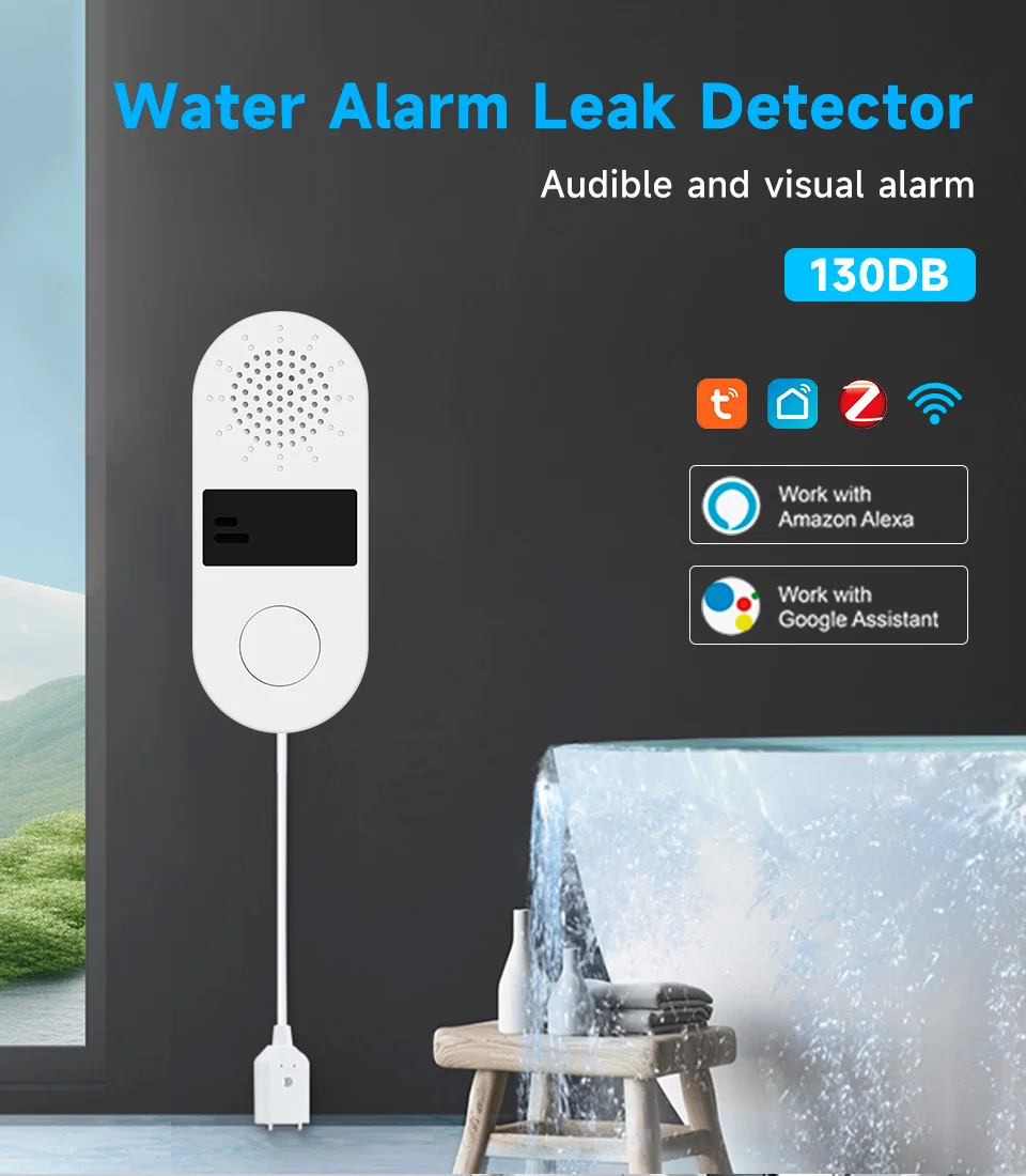 Water Leak Alarm Detector Sensor 130DB Sound Alarm System Automation Water Overflow Level Detector Home Security Protection