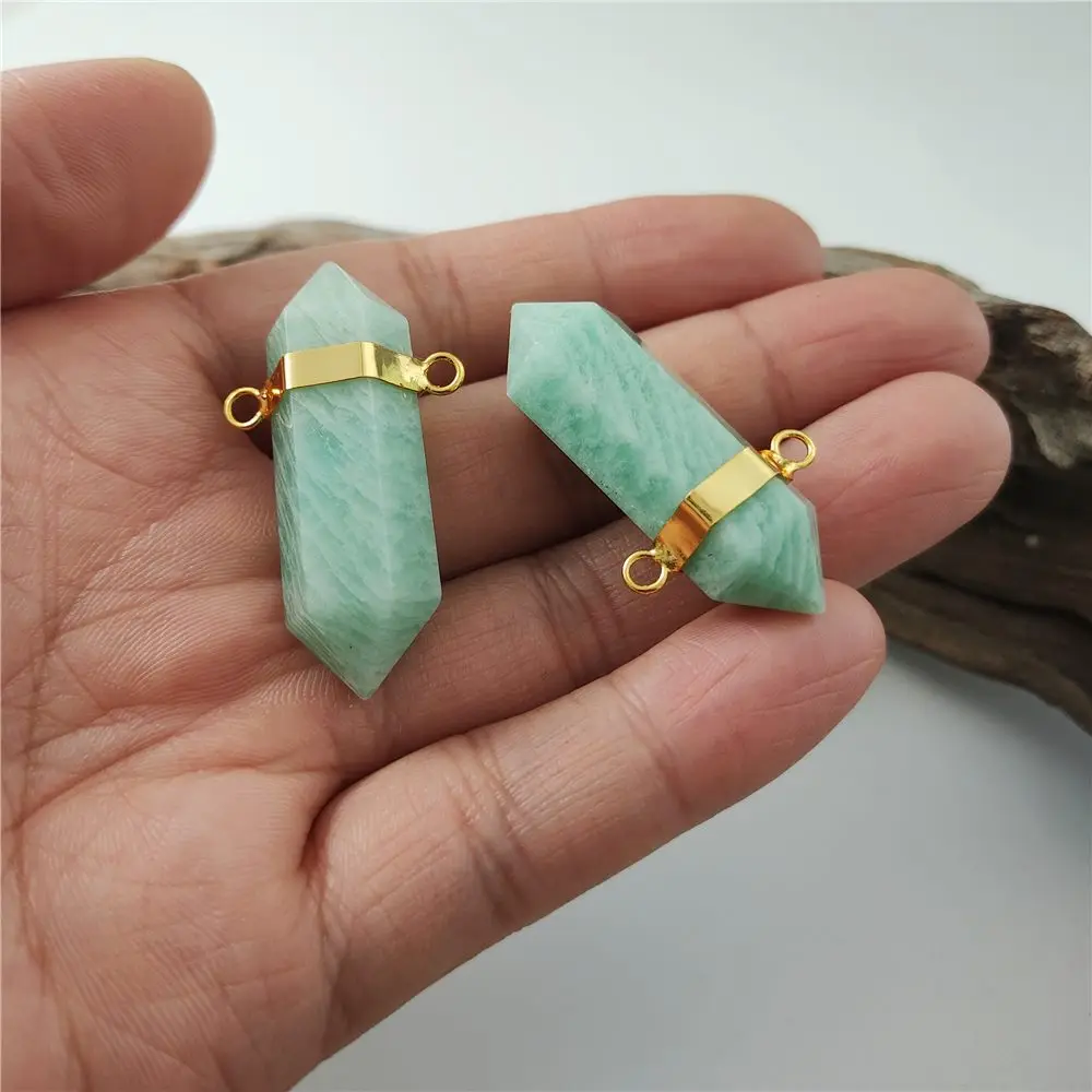 FUWO 1PCS Natural Amazonite Pendant, Handmade Double Point Healing Crystal Accessories For Necklace Making PD453