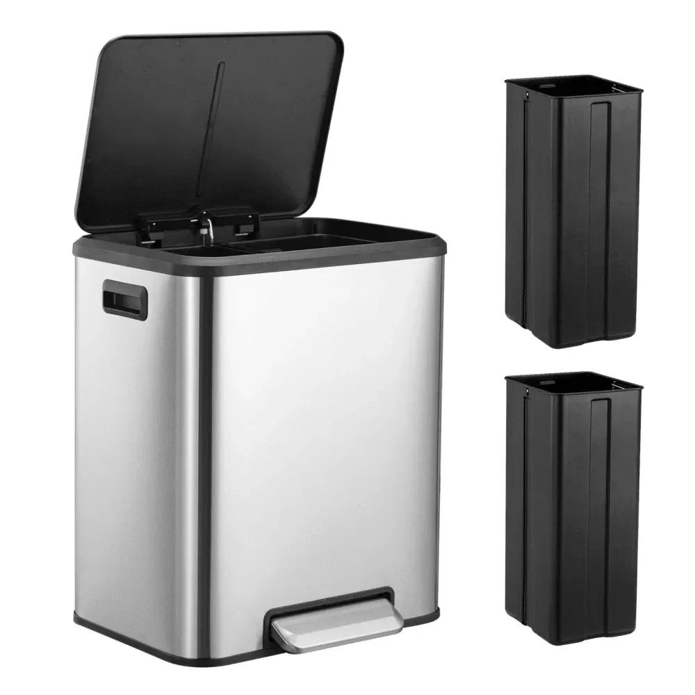 

8 Gallon Rectangular Trash Can, Dual Compartment Kitchen Recycling Trash Can With SoftClose Lid, For Bathroom, Bedroom, Home Off