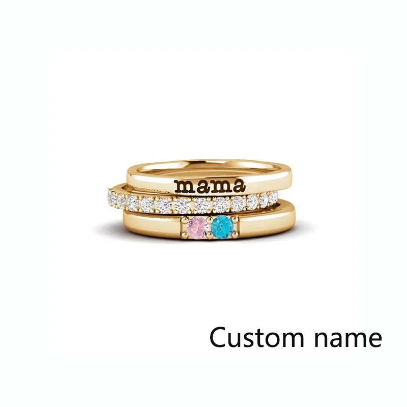 3PCS Personalized Mothers Stacking Rings, 1-6 Birthstones Stackable Custom Rings, Birthday Gifts for Her Mom Grandma Girls Wife