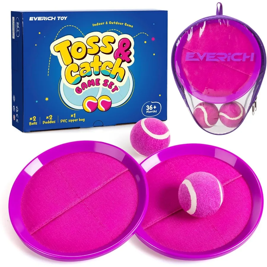 Toss and Catch Ball Game Set - Indoor and Outdoor Games for Kids 3-12, Beach Sand Pool Water Toy Includes 2 Paddles 2 Sticky Bal