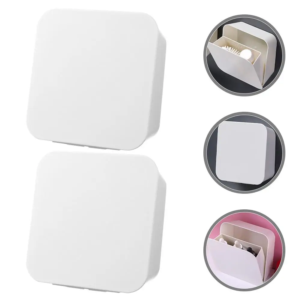 2 Pcs Wall Storage Boxes Plastic Material Easy Installation Bathroom Vanity Punch Organizers