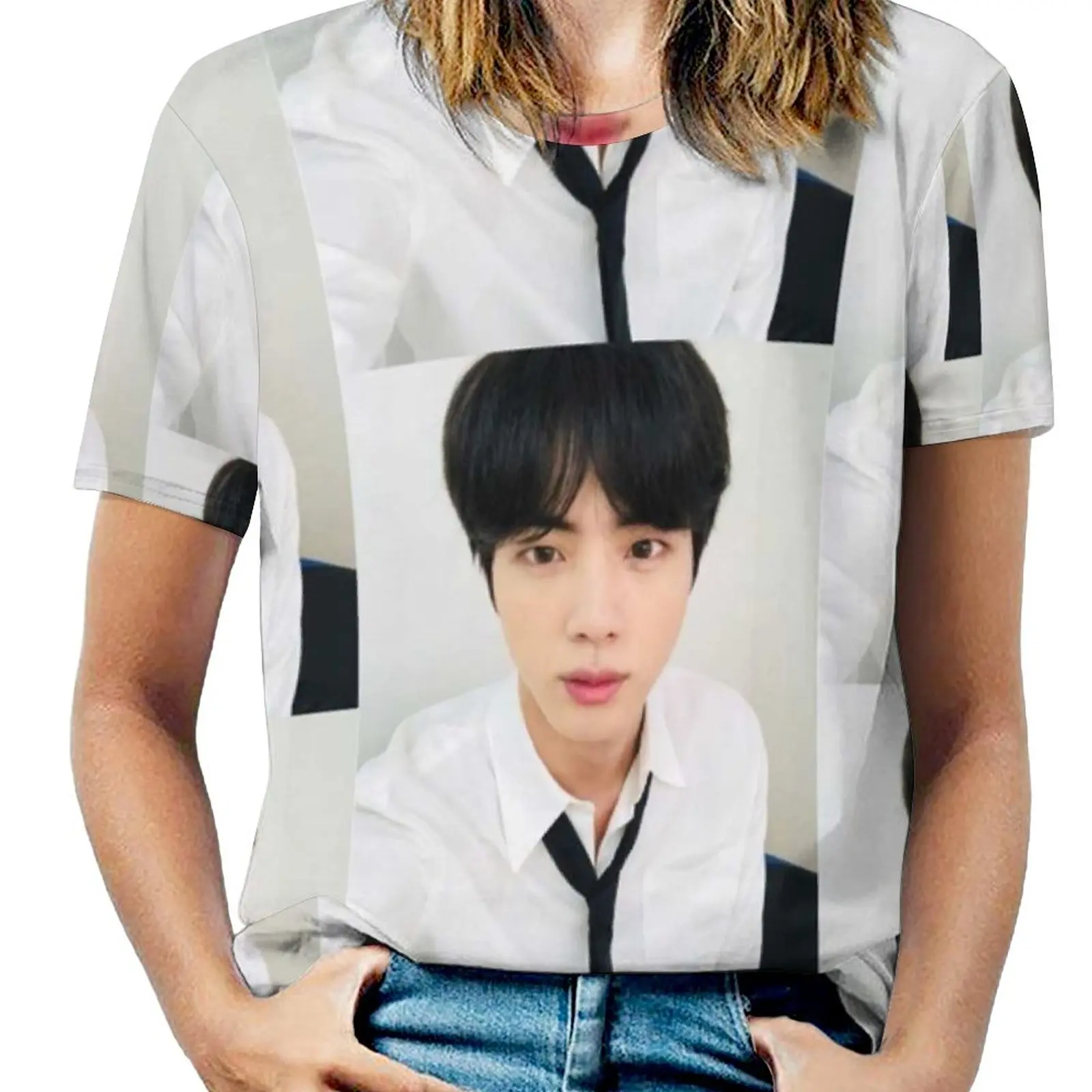 Jin Woman'S T-Shirt Spring And Summer Printed T Shirts Crew Neck Pullover Top Kim Seokjin Jin Cute Selfie Award Show Suit