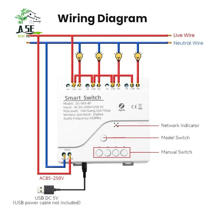 

A05E-4 Channels Tuya Zigbee Smart Switch Module RF433 Smart Home Automation DIY Breaker Wireless Relay Voice Control