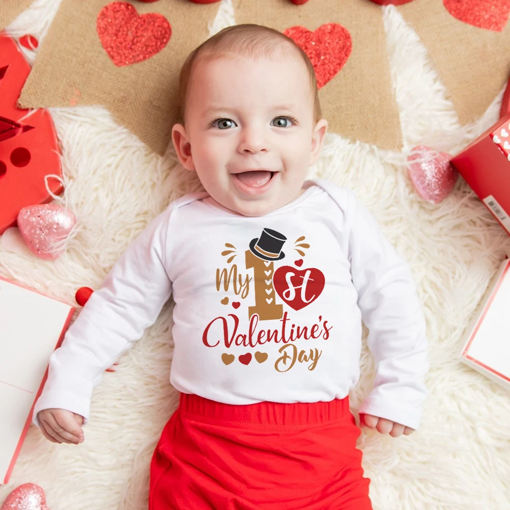 My First Valentine's Day Printed Infant Bodysuit Valentine Party Baby Outfit Newborn Long Sleeve Romper Holiday Toddler Clothes