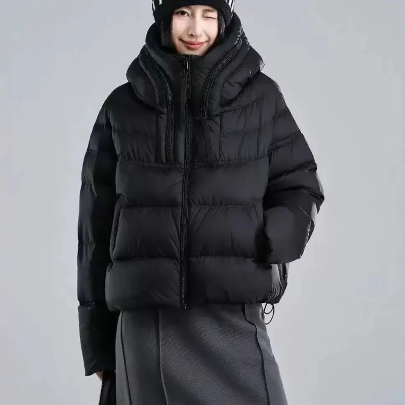 Mode Capuchon Dikker Warme Jas Vrouwen Nieuwe Winter Parka Casual Elegante Dons Katoenen Bovenkleding Vrouwelijke Korte Overjas Dames Top