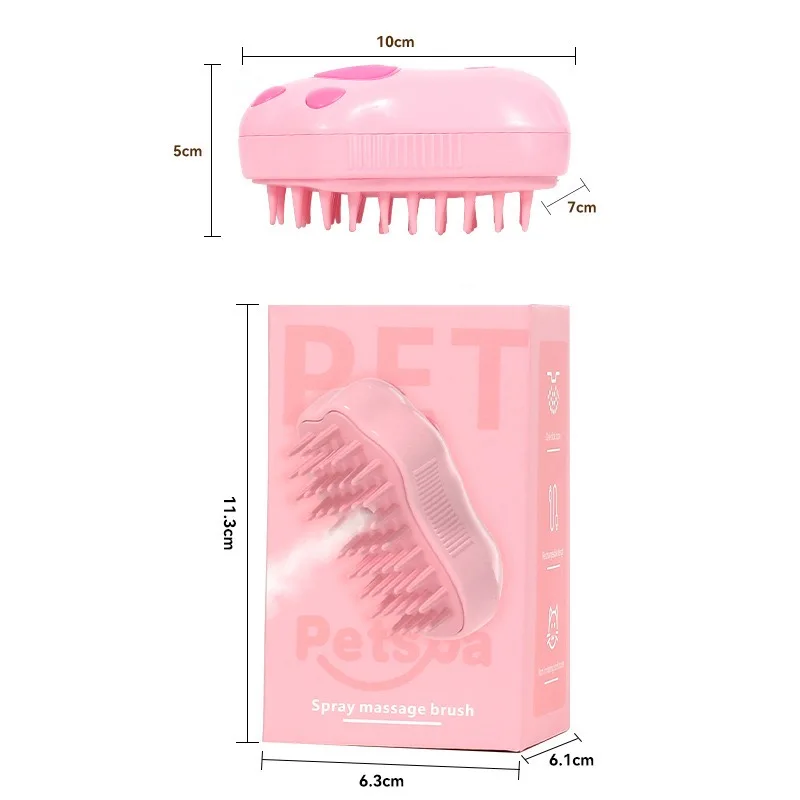 개 고양이 빗 전기 스프레이 스팀 브러시, 귀여운 고양이 발 모양, 제모 마사지 목욕 브러시