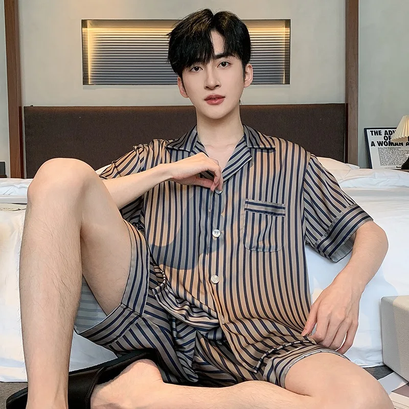 Pajamas Men's Summer Ice Silk Plus Size Large Size Loose 2026 New Summer Short Sleeve Shorts Set