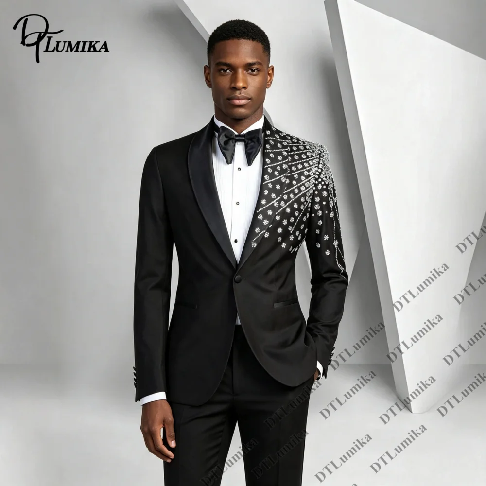 Men Asymmetrical Accent 2‑Piece Tuxedo Suit Stylish Blazer Trousers Suit Set Bespoke Gentleman Attire Wedding Suits for Men