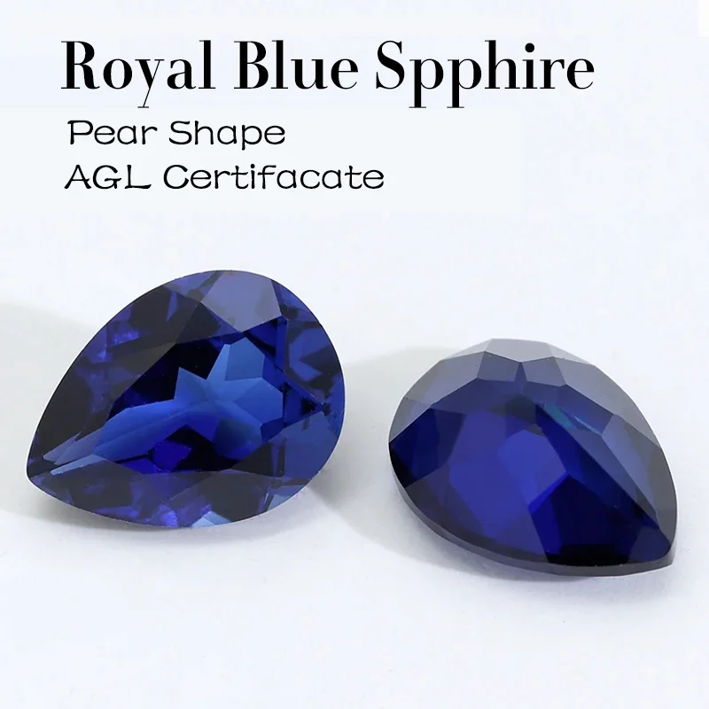 Pear Shape Royal Blue Spphire Flame Melted Cultivate With AGL Certificate All Shape Natural Loose Gemstone For Jewelry Making
