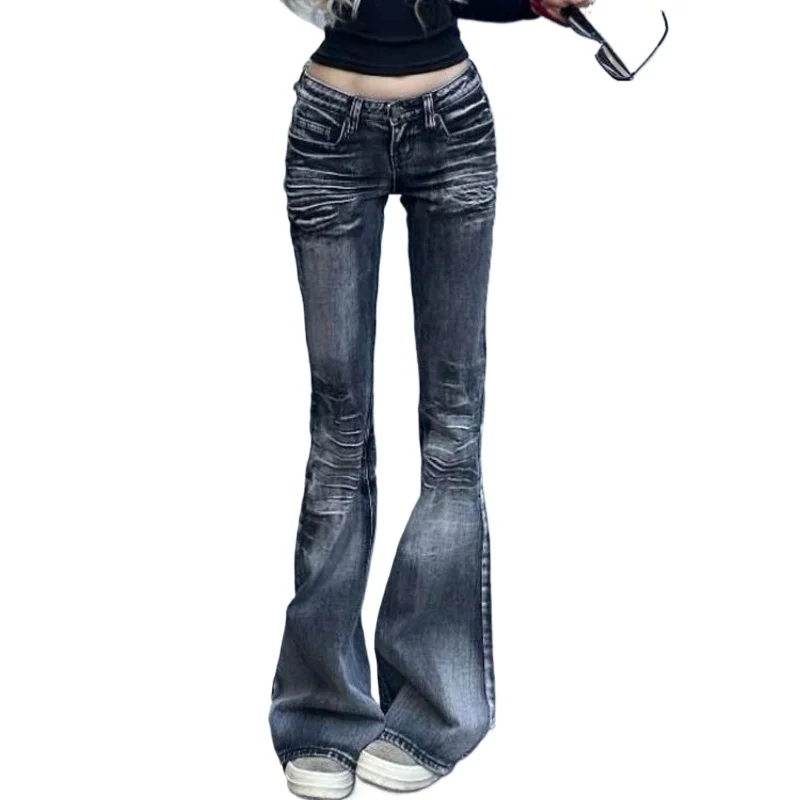 بنطال جينز أمريكي جديد Y2K بألفية طراز متوسط الخصر للنساء بنطال جينز ضيق أنيق للفتيات في الشارع
