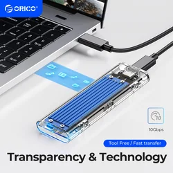 ORICO M2 SSD Case NVME SATA SSD Enclosure Tool Free 10Gbps M.2 to USB Type C Transparent External Adapter Support UASP Trim