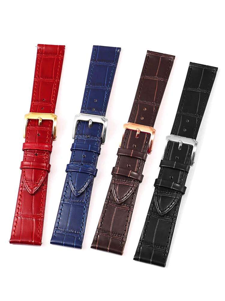 Genuine Leather  Watchband for CK Tissot Omega Rolex Tudor Casio Men's Watch Black Red Blue Watch Strap 18mm 20mm 22mm